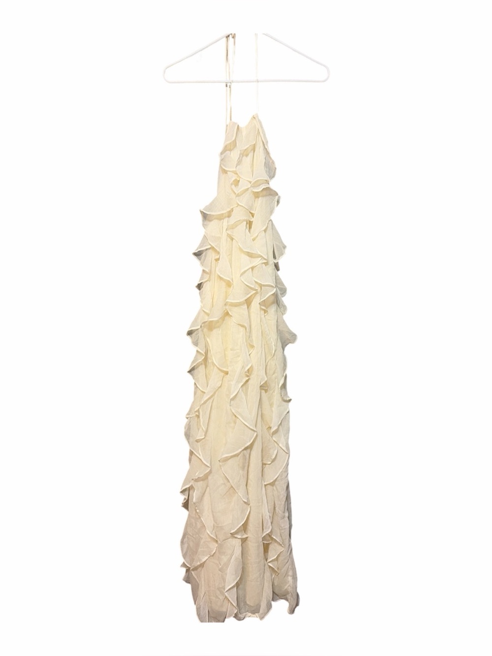 Pretty Lavish Cream Halter Ruffle Maxi Dress Size US 4 UK 8 Bridal Occasion - Picture 3 of 5